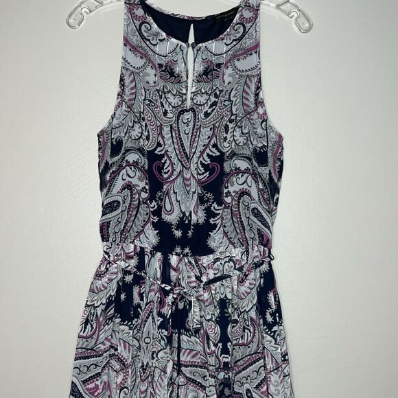 Banana Republic Factory Print Pleated Maxi Blue Paisley Keyhole Sleeveless Sz 4 - Picture 1 of 12